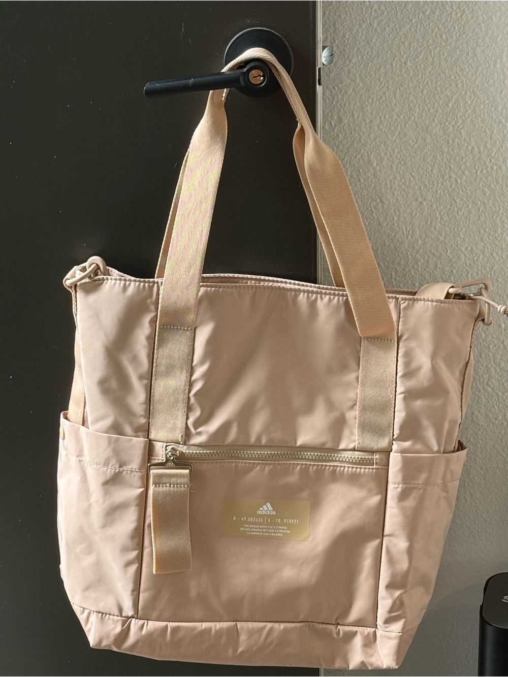 adidas Blush Pink Nylon Tote with Gold Accent